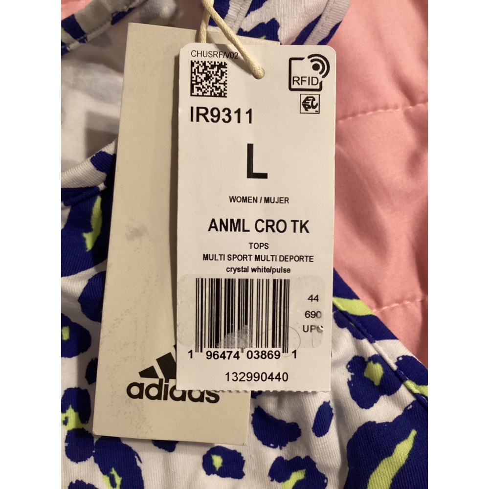 Adidas Animal Crop Tank Womens Large Blue Neon Leopard Print Top NEW - Picture 5 of 7